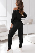 Load image into Gallery viewer, Black Pearl Studded Jogger Set
