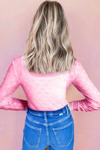 Load image into Gallery viewer, Pink Mesh Bow Pattern Long Sleeve Top
