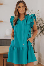 Load image into Gallery viewer, Green Ruffle Collar Dress With Pockets
