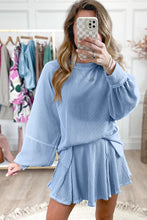 Load image into Gallery viewer, Ribbed Lantern Sleeve High Waist Mini Skort Set
