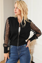 Load image into Gallery viewer, Black Latice Mesh Sleeve Zip Up Bomber
