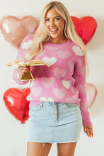 Load image into Gallery viewer, Pink Pearled Heart Print Crew Neck Sweater
