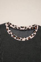 Load image into Gallery viewer, 2 PC Charcoal Ribbed Pants Set Leopard Sleeve
