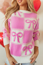 Load image into Gallery viewer, Pink Bow Knot TwoToned Crew Neck Sweater
