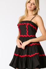 Load image into Gallery viewer, Red and Black Poplin Trim Tiered Dress
