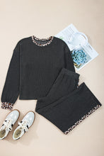 Load image into Gallery viewer, 2 PC Charcoal Ribbed Pants Set Leopard Sleeve
