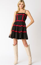 Load image into Gallery viewer, Red and Black Poplin Trim Tiered Dress
