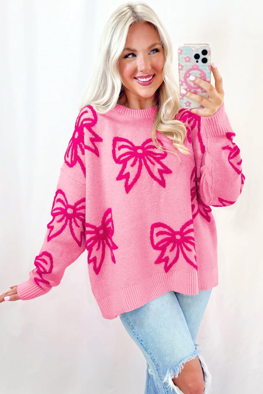 Pink Bow Loose Sweater