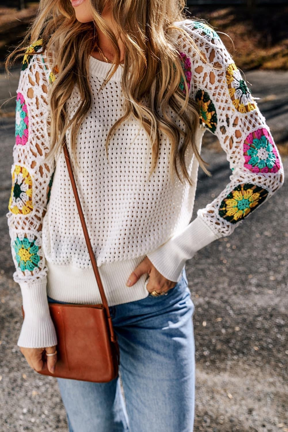Floral Crochet Sleeve Sweater