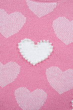 Load image into Gallery viewer, Pink Pearled Heart Print Crew Neck Sweater
