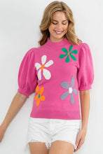 Load image into Gallery viewer, Pink Floral Bubble Sleeve Lightweight Sweater
