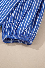 Load image into Gallery viewer, Blue Stripe Tied Front Puff Short Sleeve Blouse
