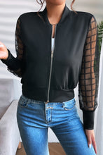 Load image into Gallery viewer, Black Latice Mesh Sleeve Zip Up Bomber
