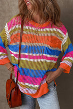 Load image into Gallery viewer, Striped Colorblock Hollowed Crochet Sweater
