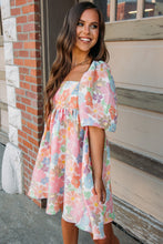 Load image into Gallery viewer, Pastel Floral Square Neck Puff Sleeve Dress
