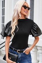 Load image into Gallery viewer, Black Faux Leather Puff Sleeve Top
