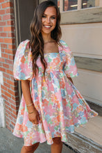 Load image into Gallery viewer, Pastel Floral Square Neck Puff Sleeve Dress
