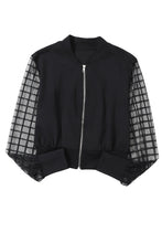 Load image into Gallery viewer, Black Latice Mesh Sleeve Zip Up Bomber
