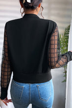 Load image into Gallery viewer, Black Latice Mesh Sleeve Zip Up Bomber
