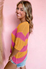 Load image into Gallery viewer, Orange Stripe Color Block Knitted Sweater Tee
