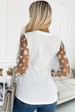 Load image into Gallery viewer, White Floral Mesh Sleeve Texturex Knit Blouse
