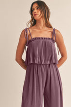 Load image into Gallery viewer, Purple Ruffle Cami Pleated Wide Leg Pants Set
