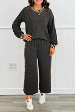 Load image into Gallery viewer, 2 PC Charcoal Ribbed Pants Set Leopard Sleeve
