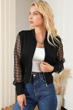 Load image into Gallery viewer, Black Latice Mesh Sleeve Zip Up Bomber
