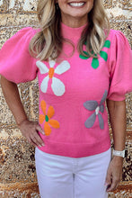 Load image into Gallery viewer, Pink Floral Bubble Sleeve Lightweight Sweater
