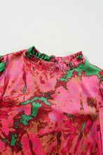 Load image into Gallery viewer, Rose Abstract Frilly Neckline Puff Sleeve Blouse
