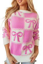 Load image into Gallery viewer, Pink Bow Knot TwoToned Crew Neck Sweater
