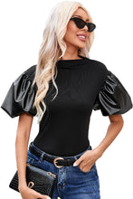 Load image into Gallery viewer, Black Faux Leather Puff Sleeve Top
