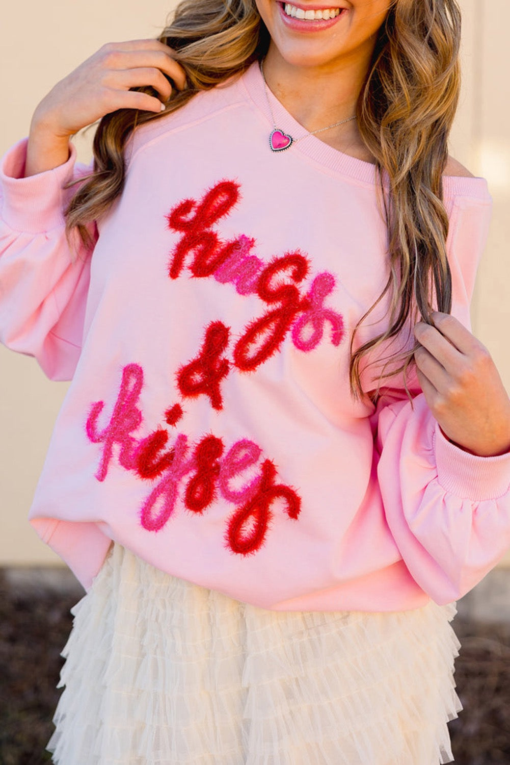 Hugs and Kisses Pop Up Embroider Raglan Sweatshirt