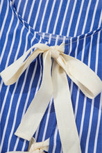 Load image into Gallery viewer, Blue Stripe Tied Front Puff Short Sleeve Blouse
