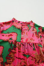 Load image into Gallery viewer, Rose Abstract Frilly Neckline Puff Sleeve Blouse
