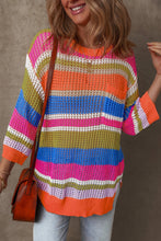 Load image into Gallery viewer, Striped Colorblock Hollowed Crochet Sweater
