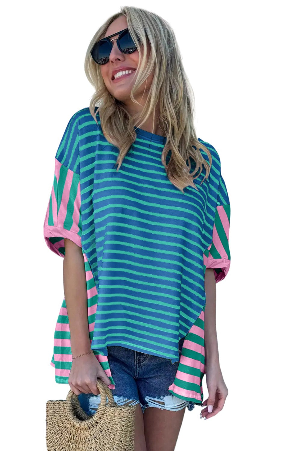 Stripe Colorblock Baggy Tee