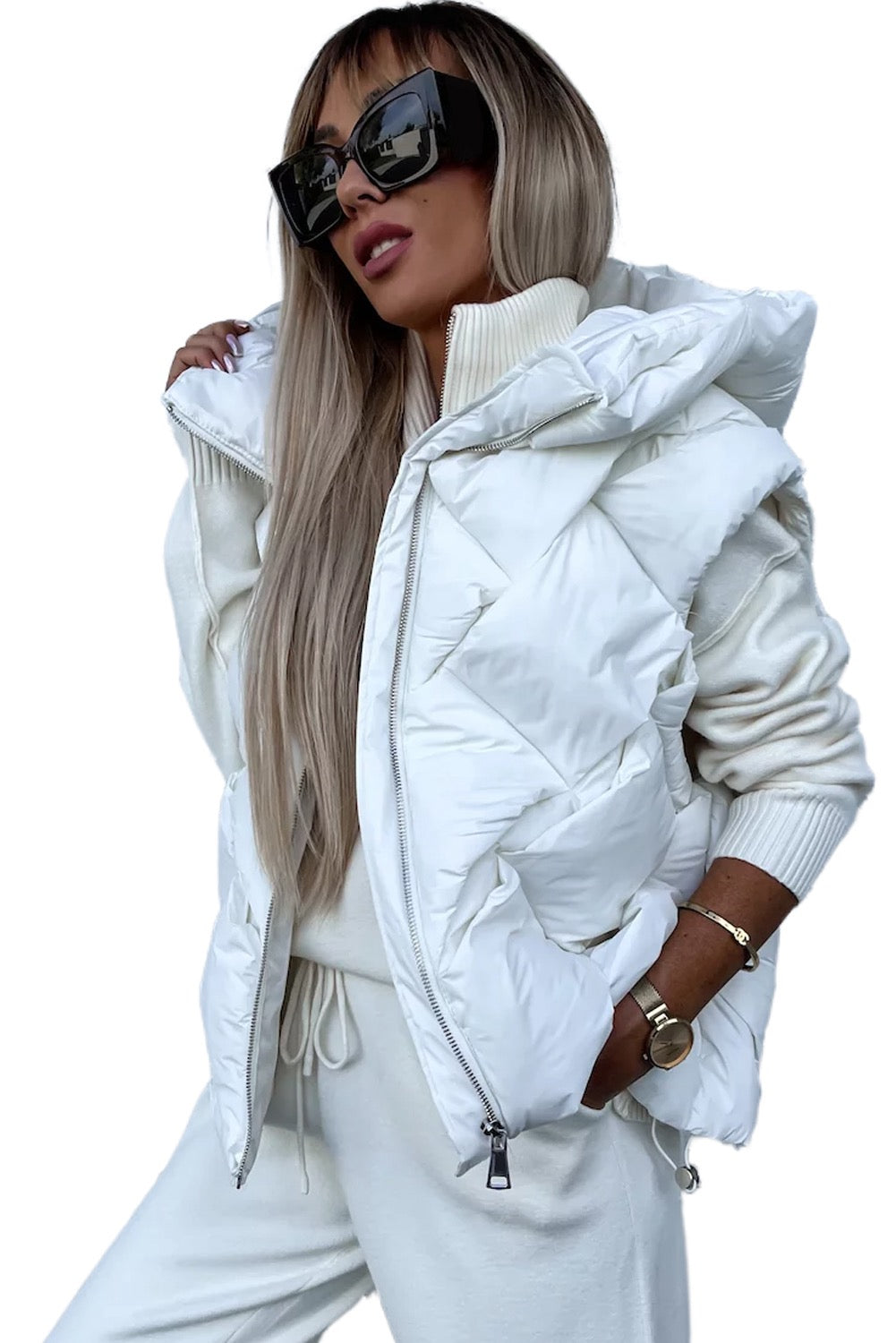 White Quilted Puffer Vest