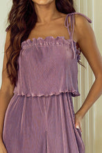 Load image into Gallery viewer, Purple Ruffle Cami Pleated Wide Leg Pants Set

