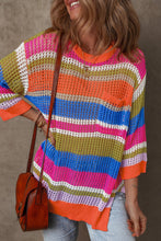 Load image into Gallery viewer, Striped Colorblock Hollowed Crochet Sweater
