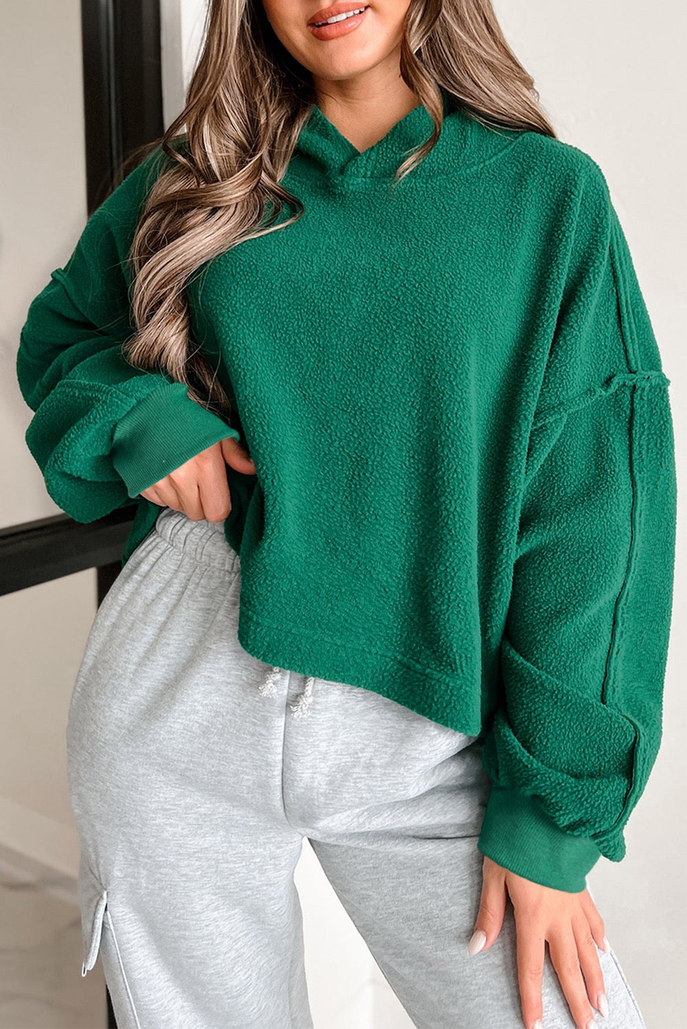 Green Fleece Cropped Hoodie