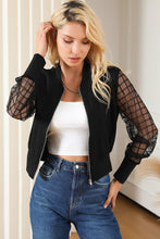 Load image into Gallery viewer, Black Latice Mesh Sleeve Zip Up Bomber
