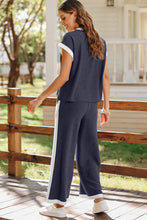 Load image into Gallery viewer, Navy Blue Color Block Pocketed T and Wide Leg Pant Set
