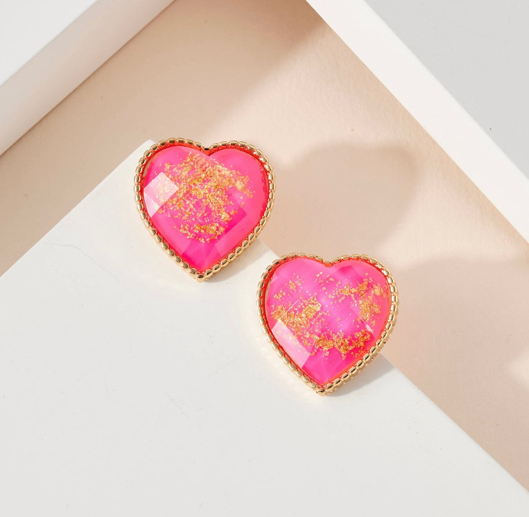 Pink Gold Flake Heart Studs