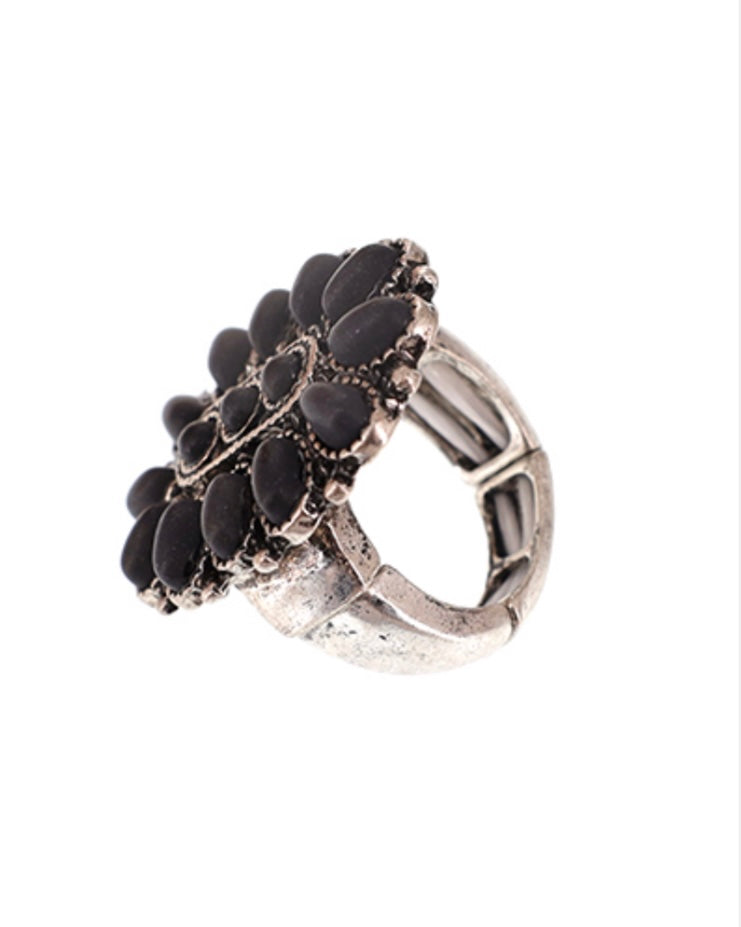 Stretchy Black Concho Ring