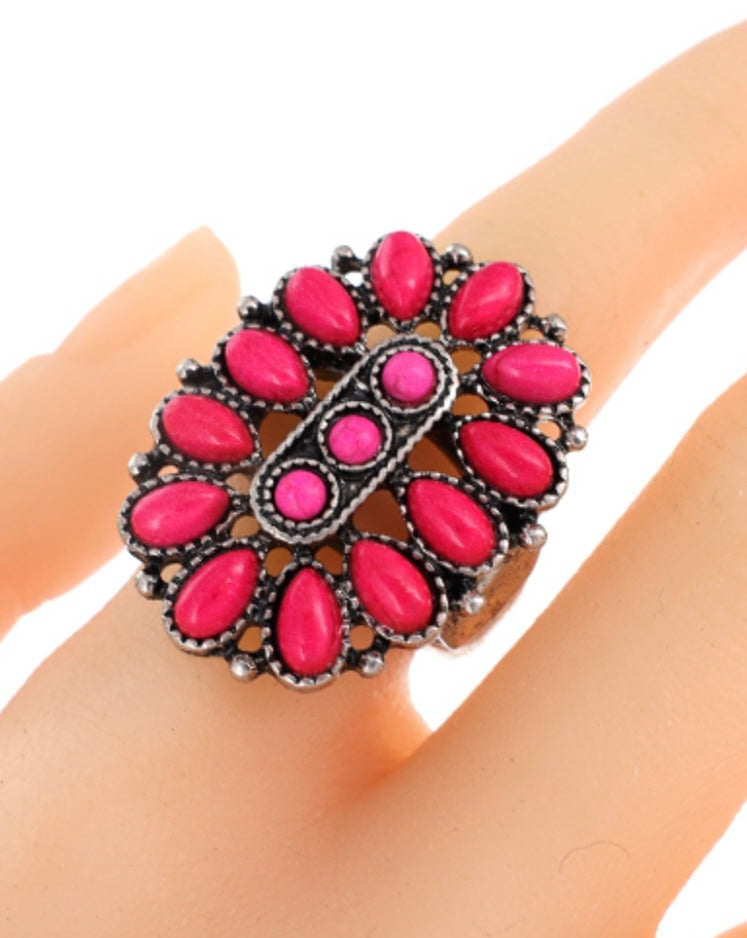 Stretchy Pink Concho Ring