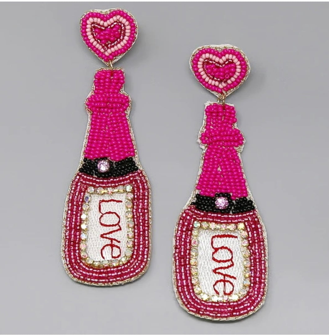 Pink Love Wine Bottle earrings